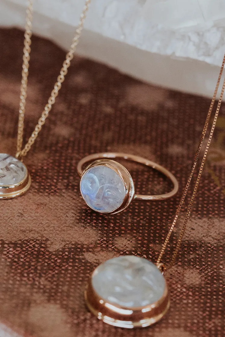 Moonstone Moon Face Ring - 14K