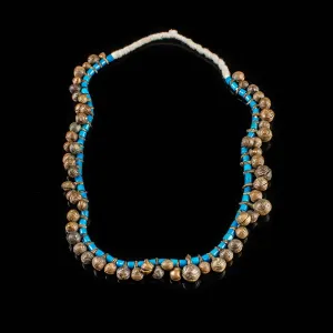 Naga Blue Glass Trade Beads Necklace, Bronze Beaded Jewelry