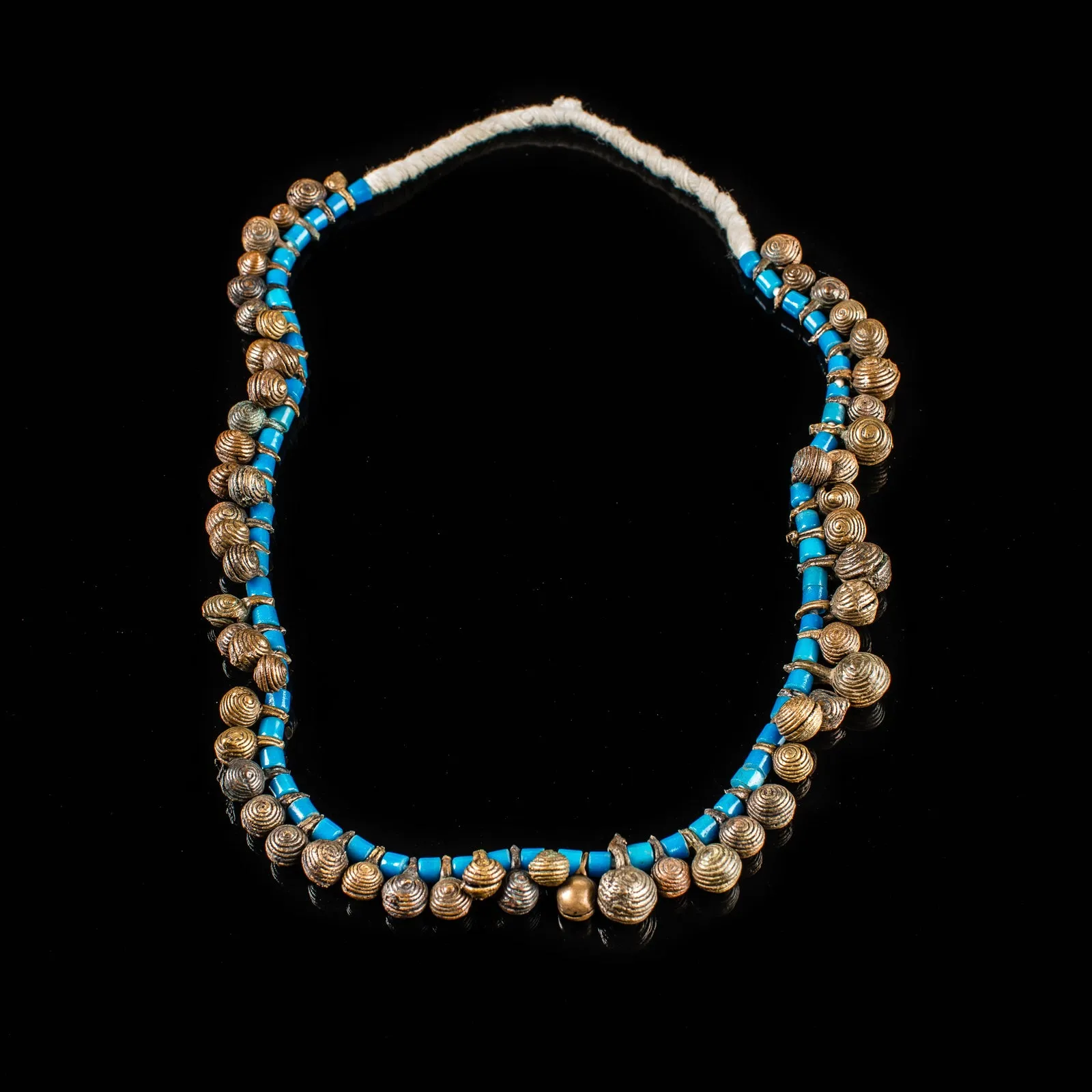 Naga Blue Glass Trade Beads Necklace, Bronze Beaded Jewelry