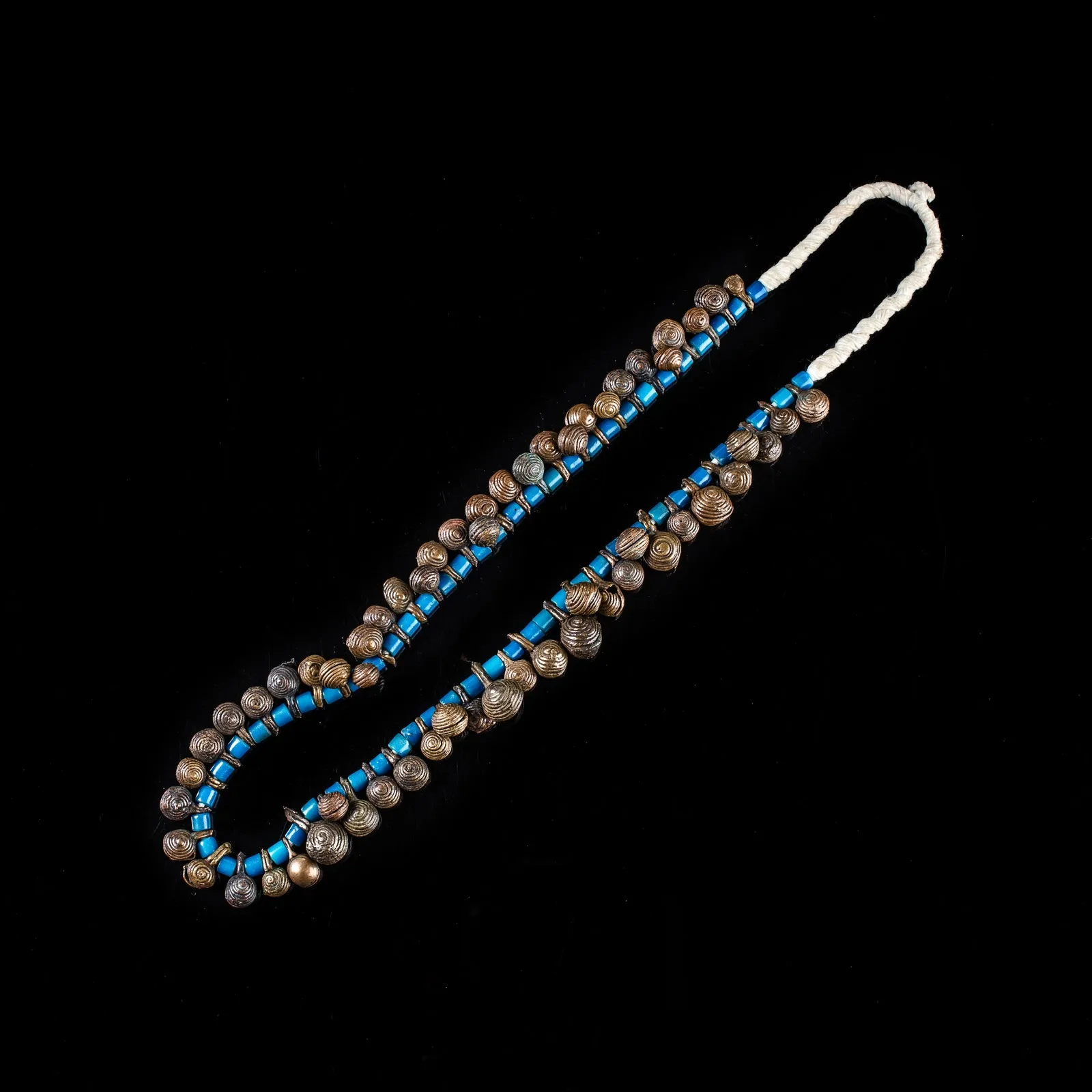 Naga Blue Glass Trade Beads Necklace, Bronze Beaded Jewelry