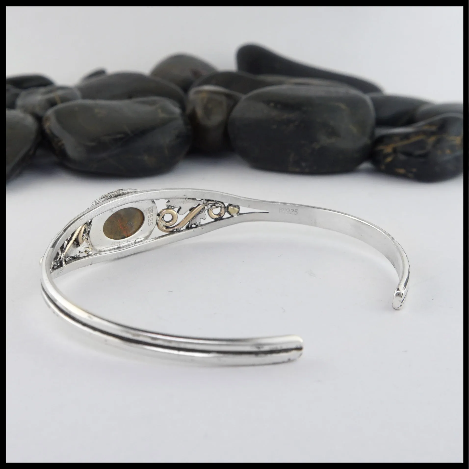 Oak Leaf Cuff Bracelet with Bumblebee Jasper