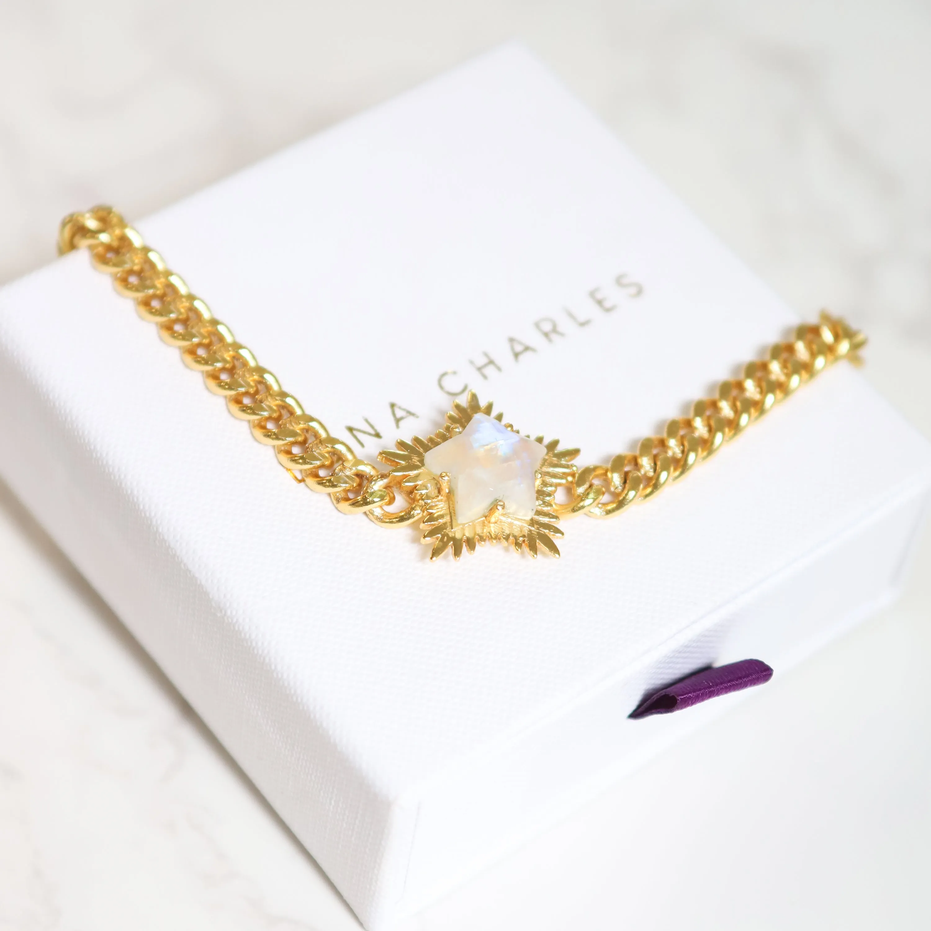 Odette Moonstone Spiky Star Choker Necklace | 18k Gold Plated