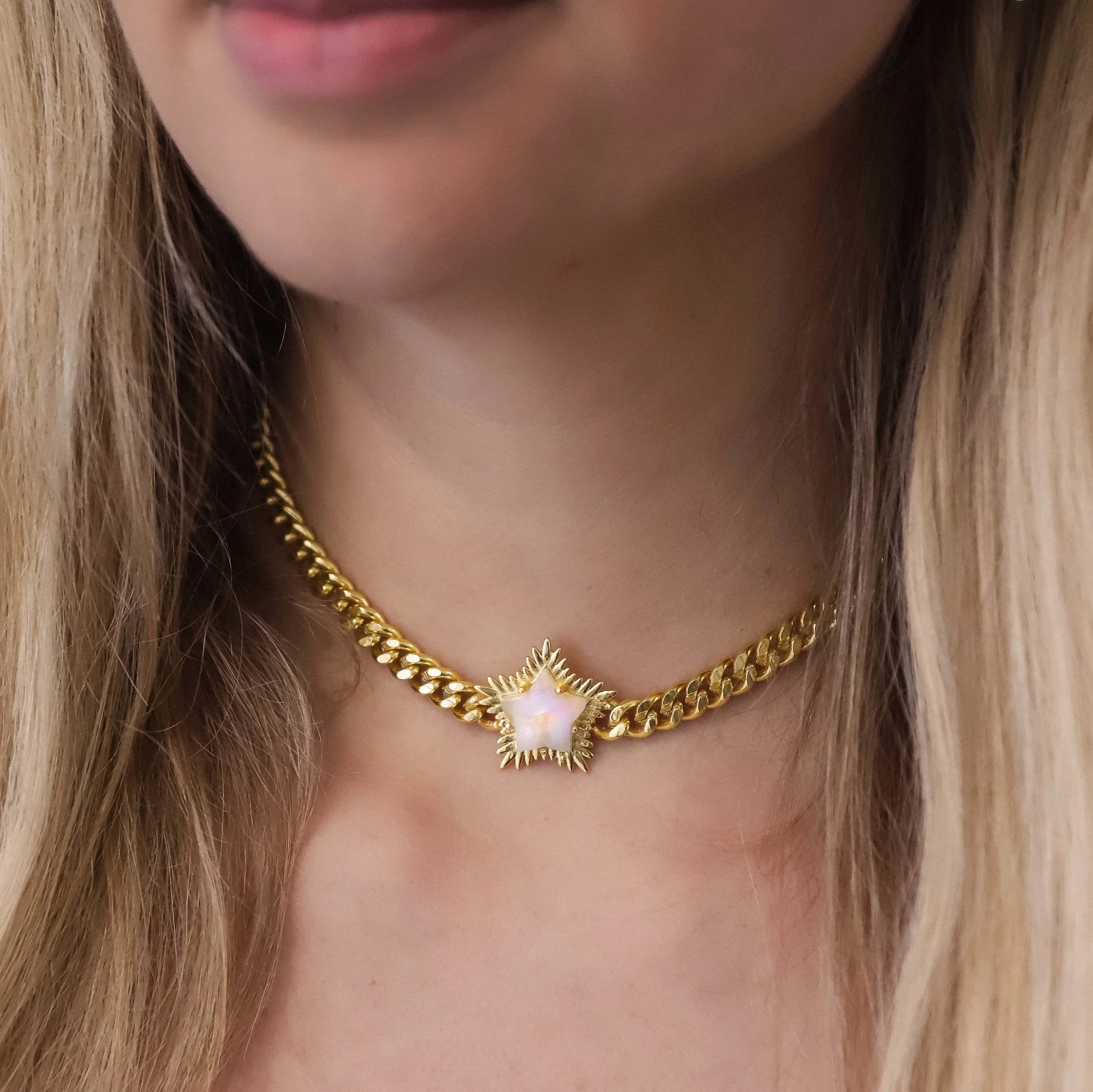 Odette Moonstone Spiky Star Choker Necklace | 18k Gold Plated