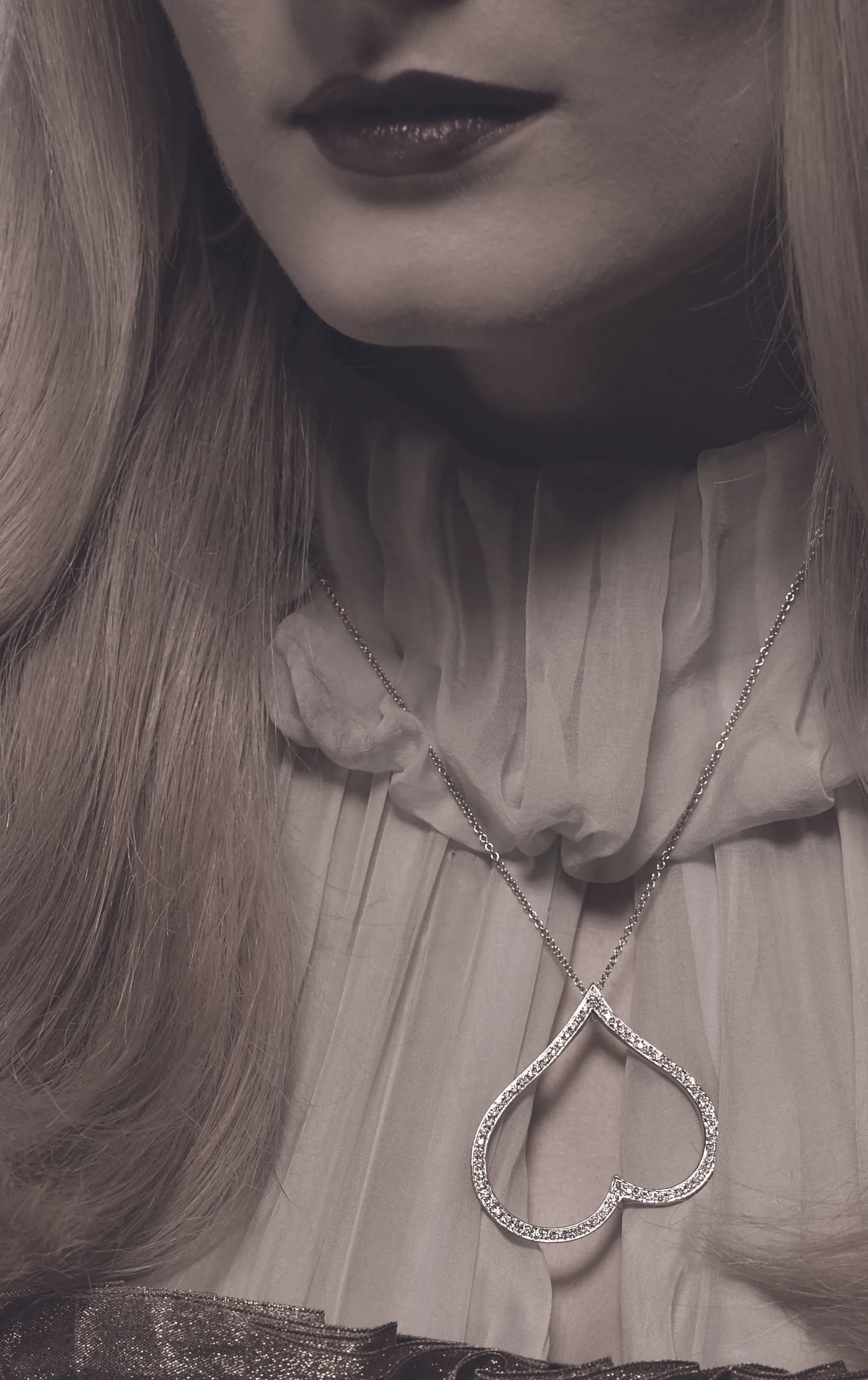 Open Heart - White Gold and Heart Diamond Necklace