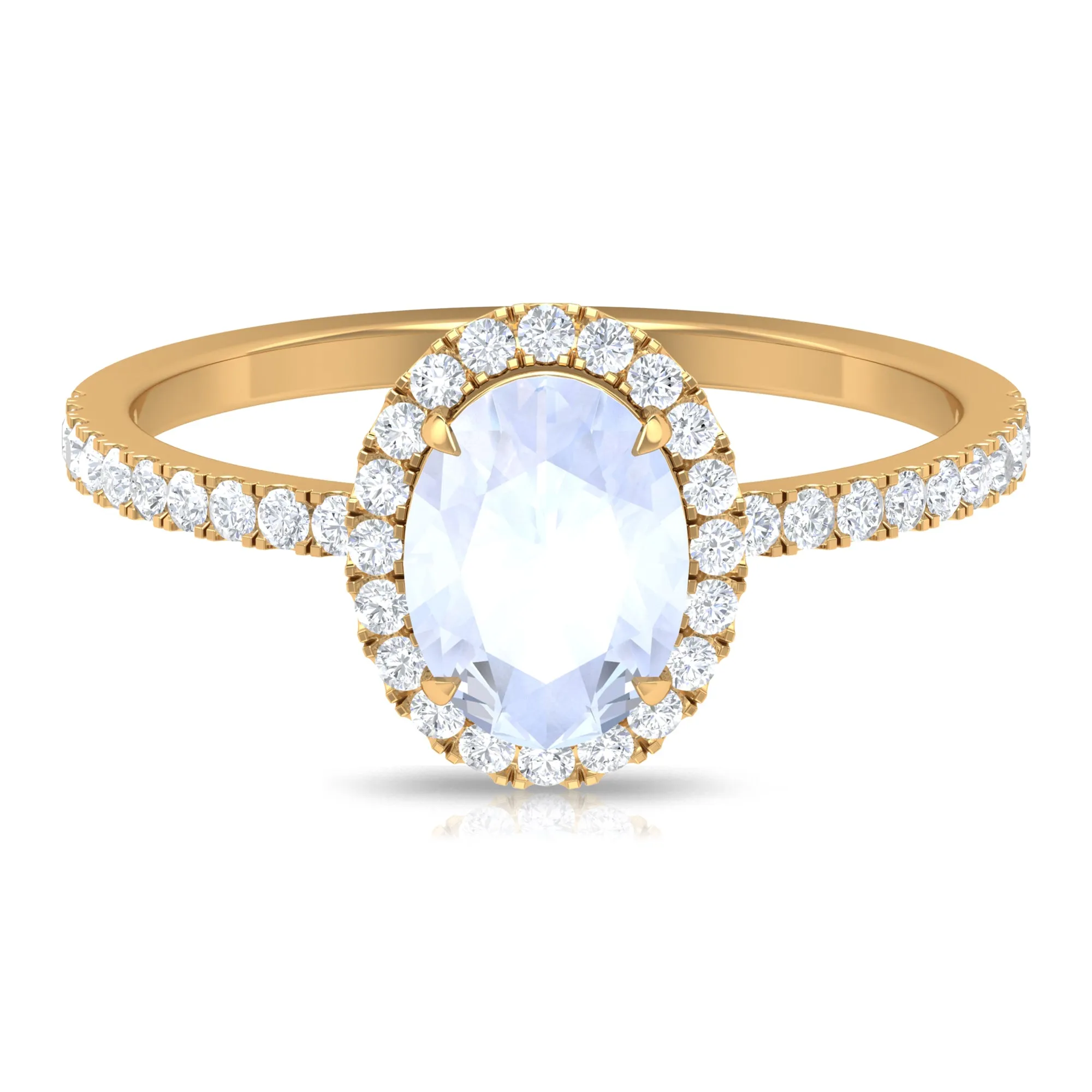 Oval Moonstone Engagement Ring with Diamond Halo