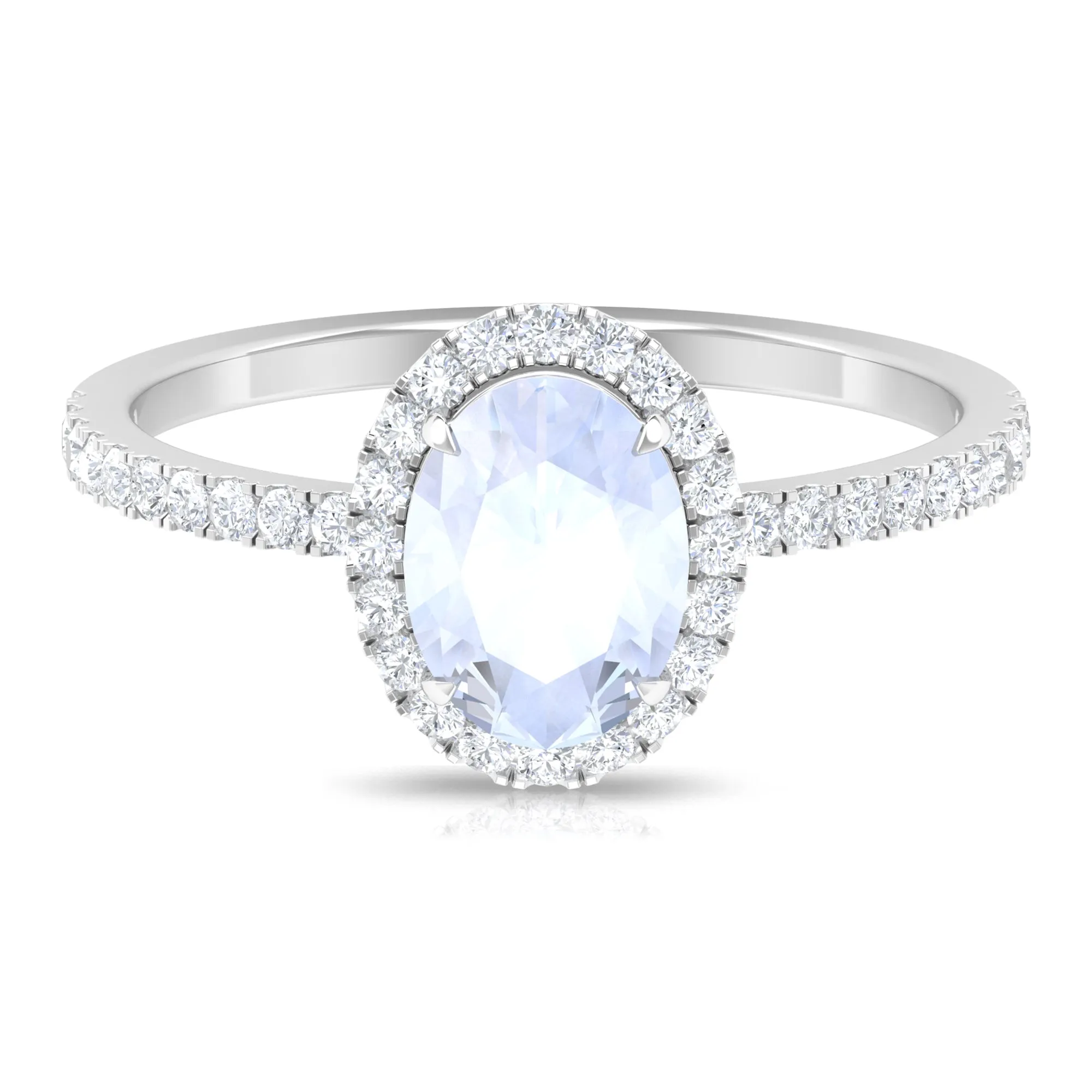 Oval Moonstone Engagement Ring with Diamond Halo