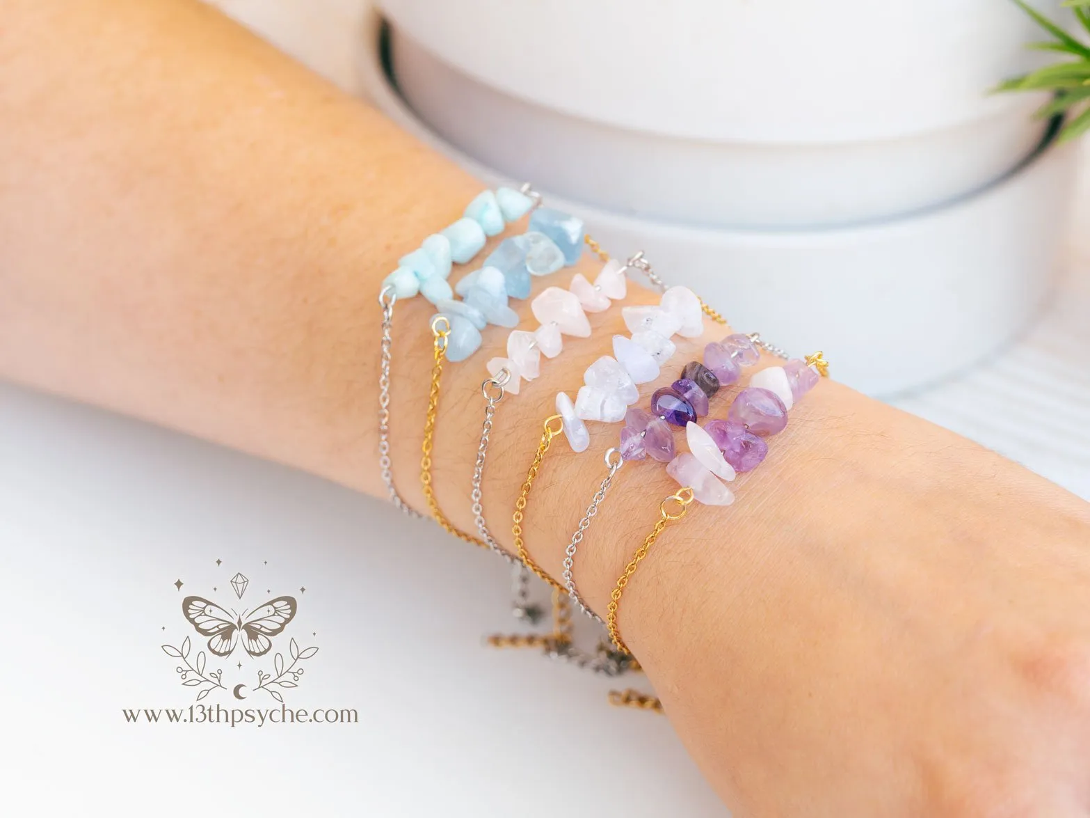 Purple agate gemstone stainless steel bracelet