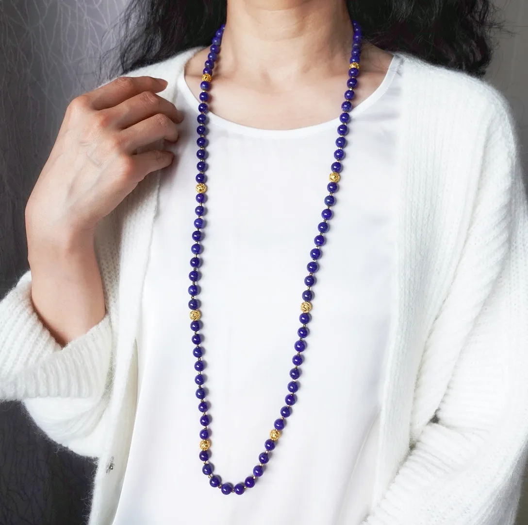 Return to Origin Beaded Lapis Necklace with Tassels