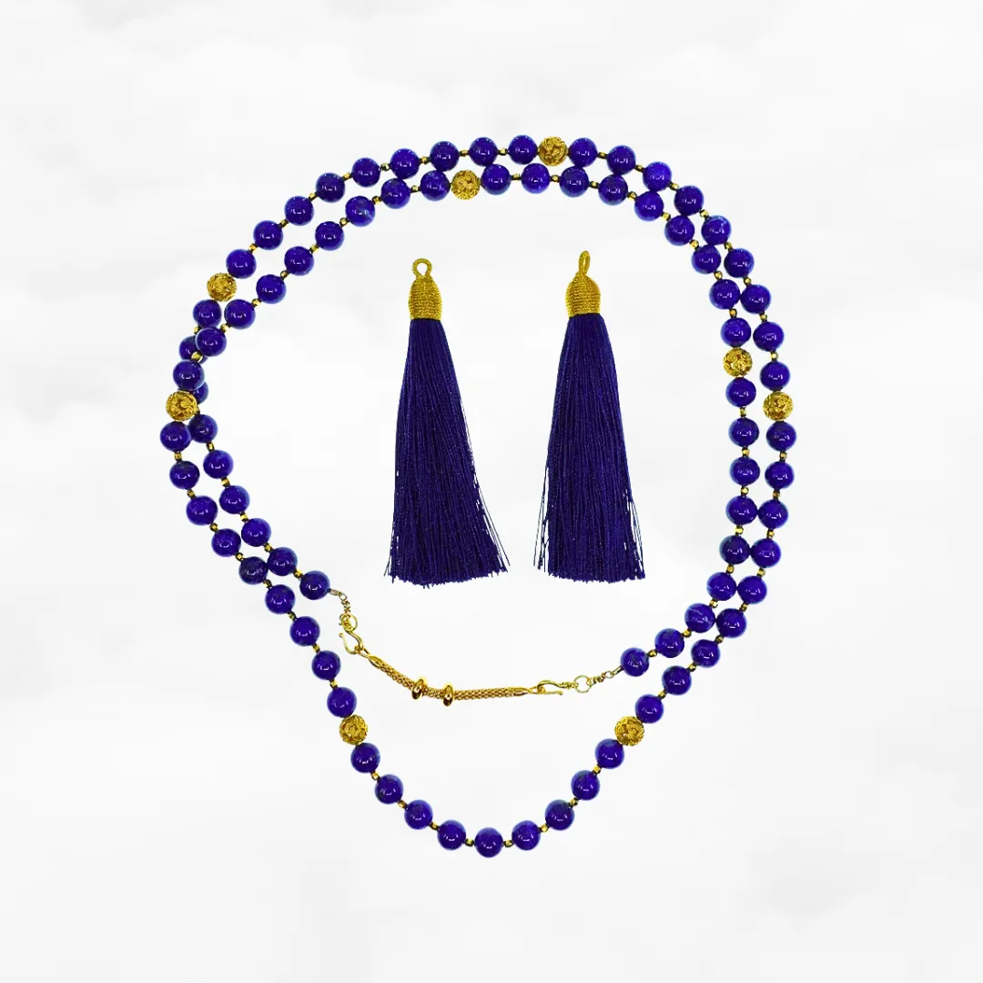 Return to Origin Beaded Lapis Necklace with Tassels