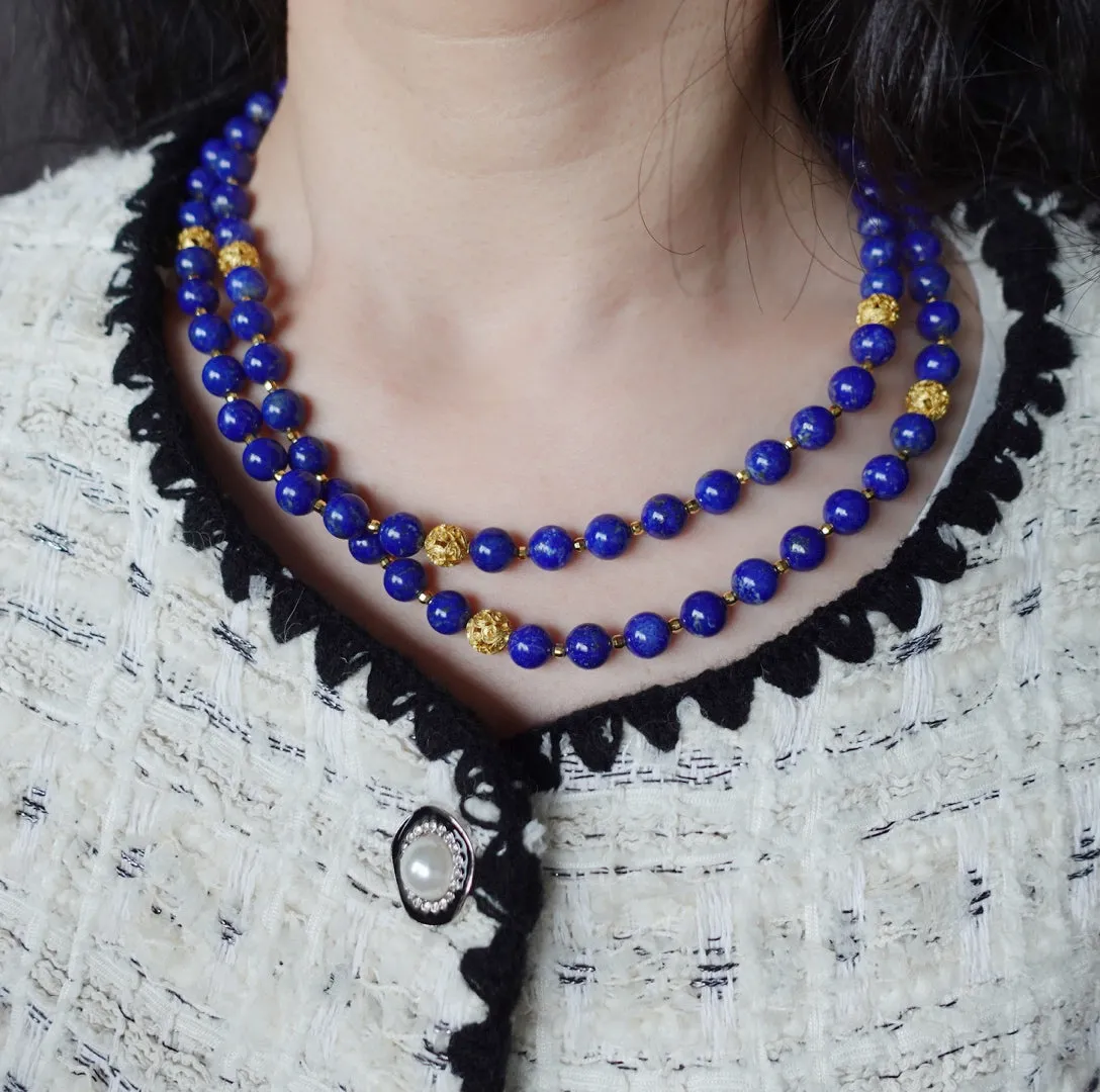 Return to Origin Beaded Lapis Necklace with Tassels