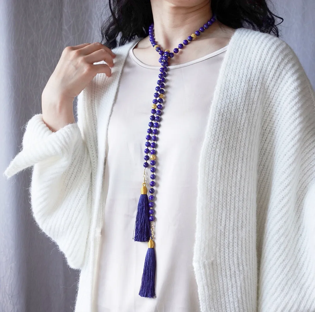 Return to Origin Beaded Lapis Necklace with Tassels