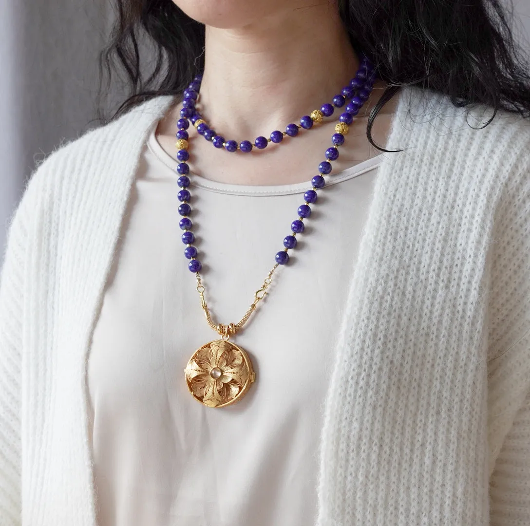 Return to Origin Beaded Lapis Necklace with Tassels