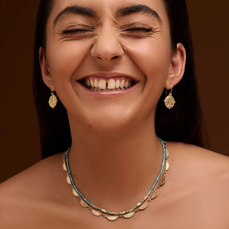 Rhombus Necklace, Turquoise, Gold