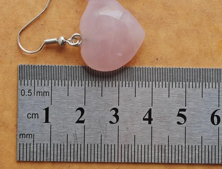 Rose Quartz Heart Earrings, Rose Quartz Jewelry, Silver Earrings, Raw Gemstone, Pink Earring, Dangle Earring, Gift for Her, Dainty Earrings