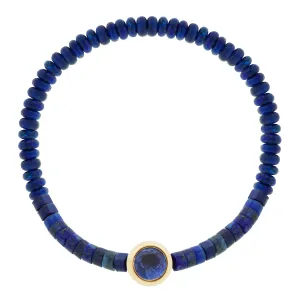 Round Blue Sapphire Bead on Lapis Beaded Bracelet
