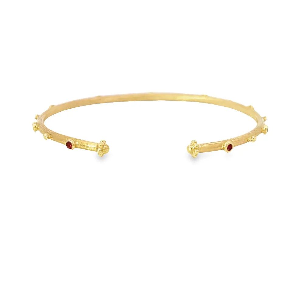 Round Ruby Station Flexible Cuff Bangle Bracelet