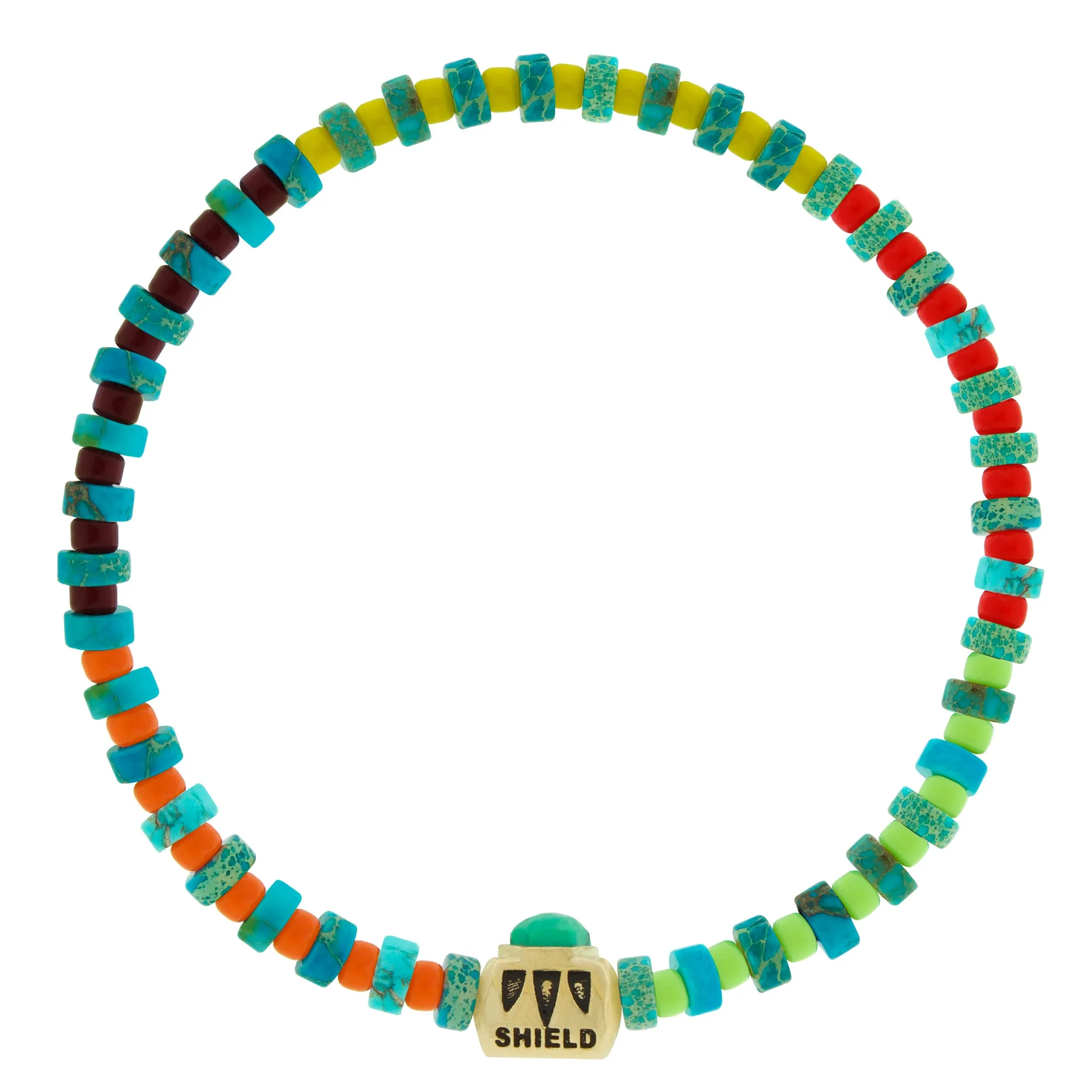 SHIELD ME Ingot with Turquoise Hexagon on Beaded Bracelet