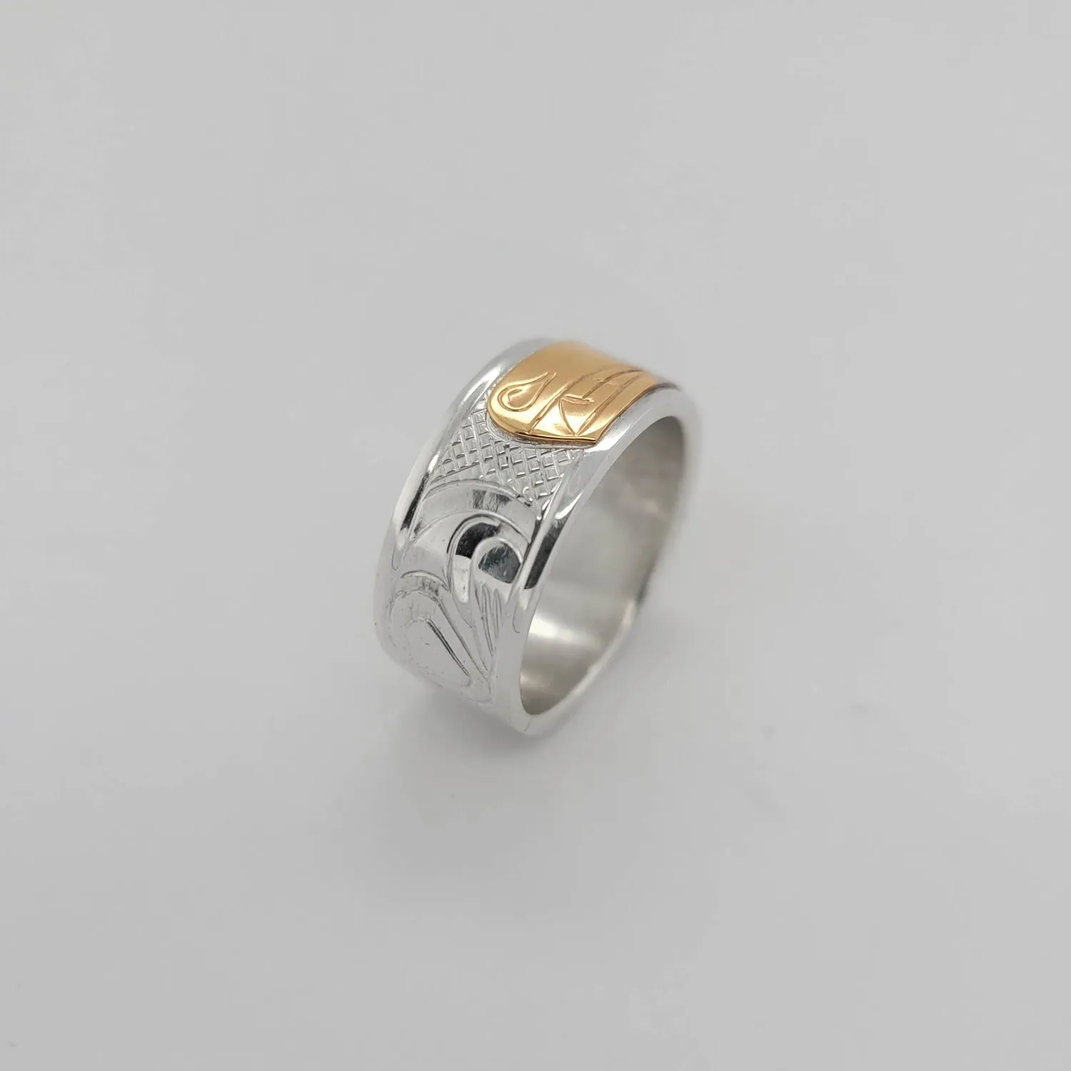 Silver 3/8" Band with Gold Bear