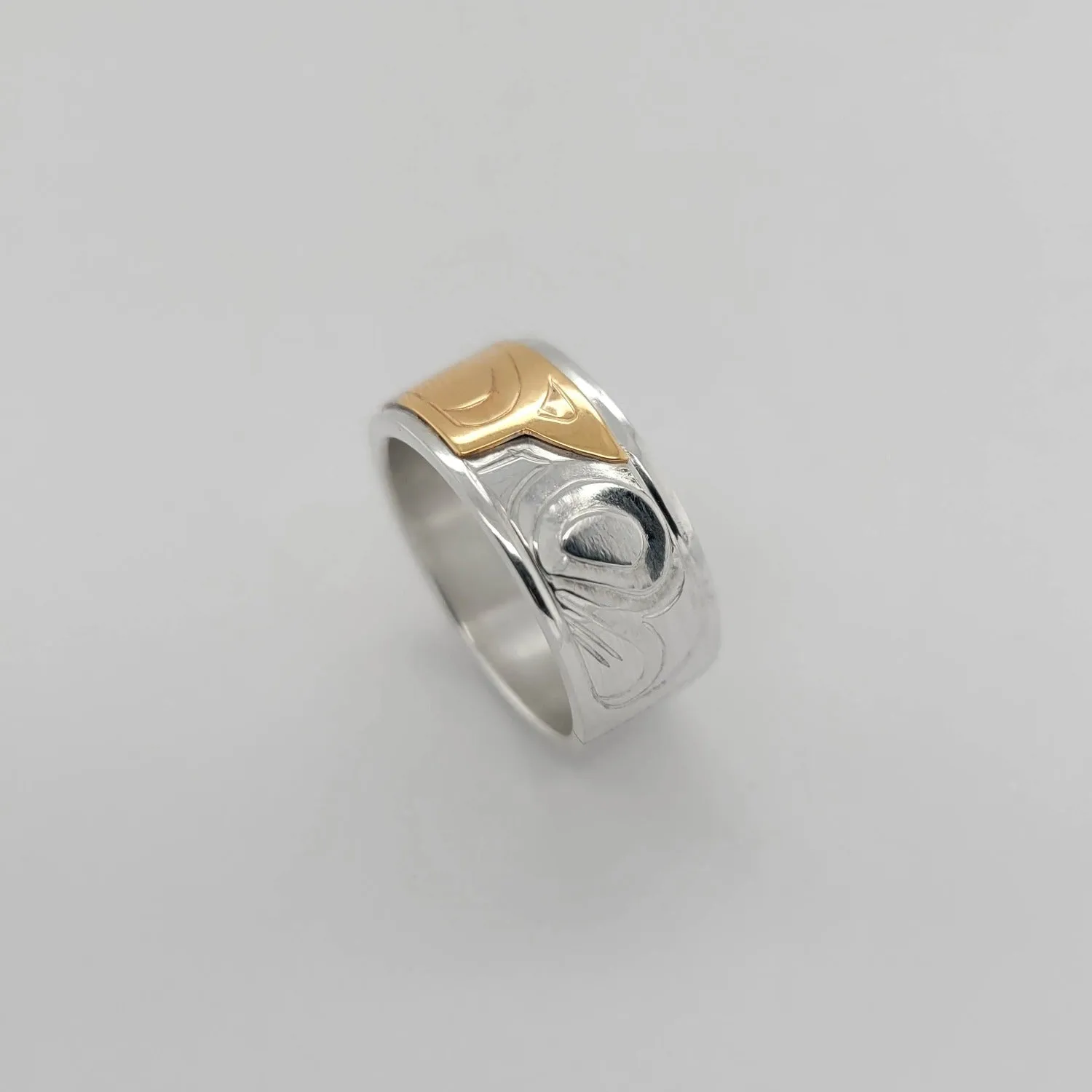 Silver 3/8" Band with Gold Bear
