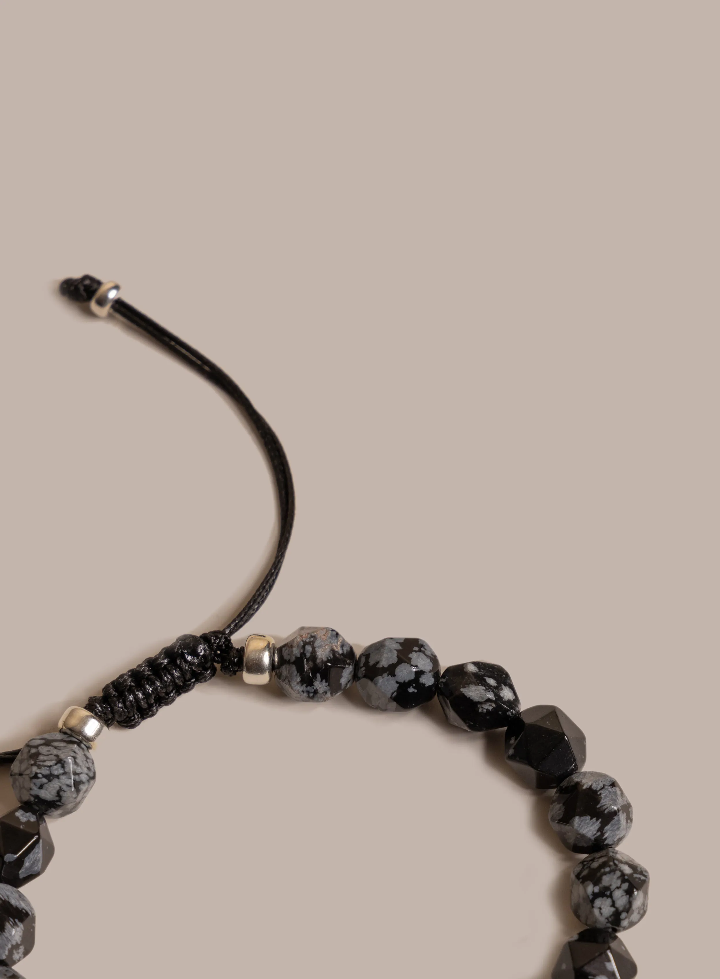 Snowflake Obsidian and Sterling Silver Men's Bead Bracelet