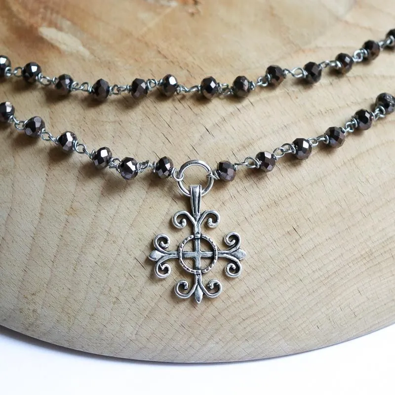 Square Cross Rosary Necklace
