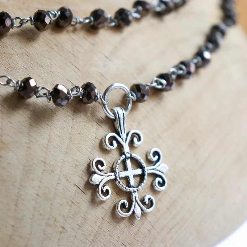 Square Cross Rosary Necklace