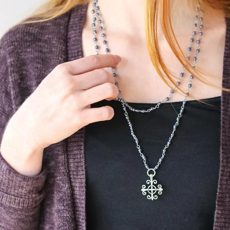 Square Cross Rosary Necklace