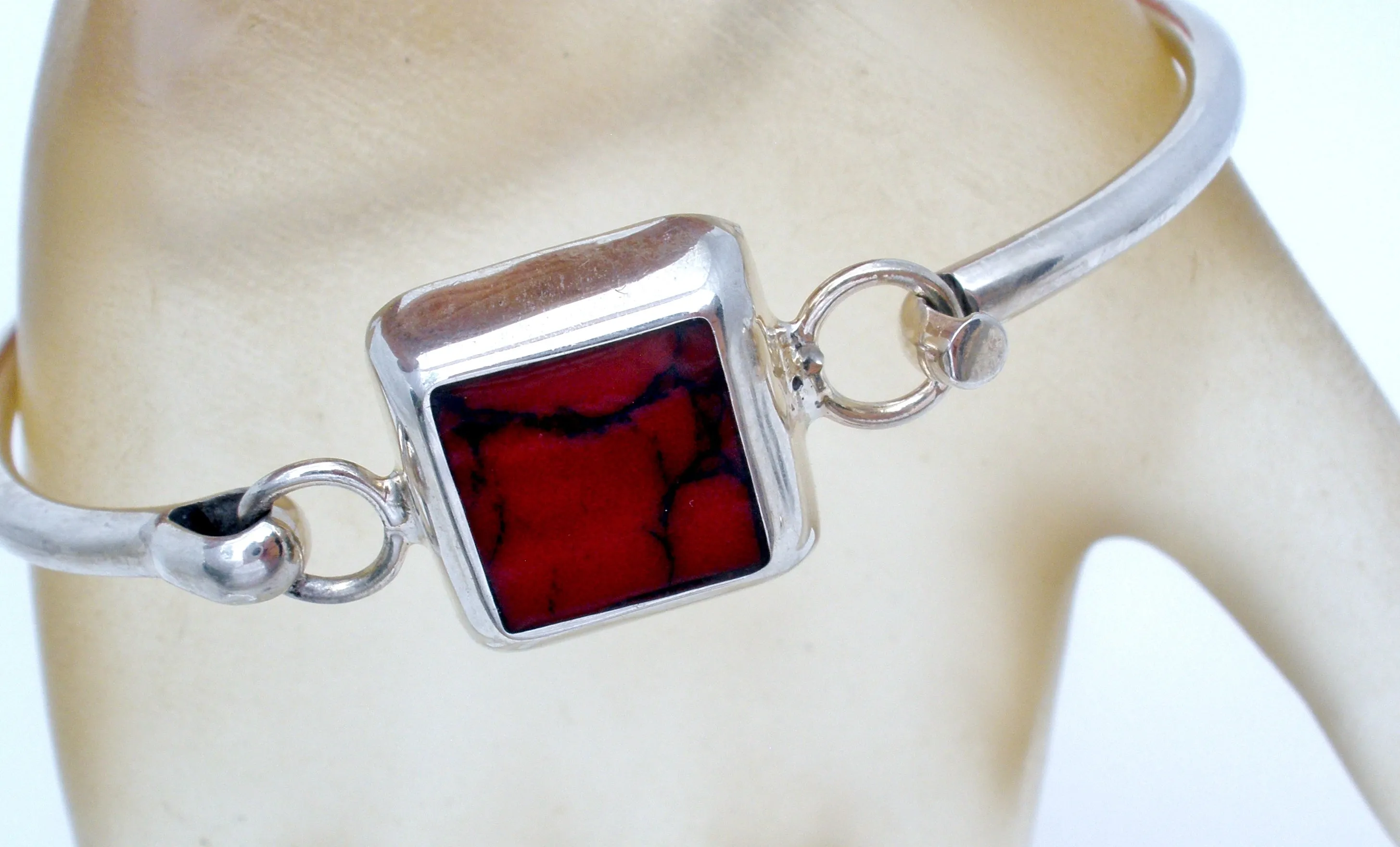 Sterling Silver Jasper Bangle Bracelet Vintage