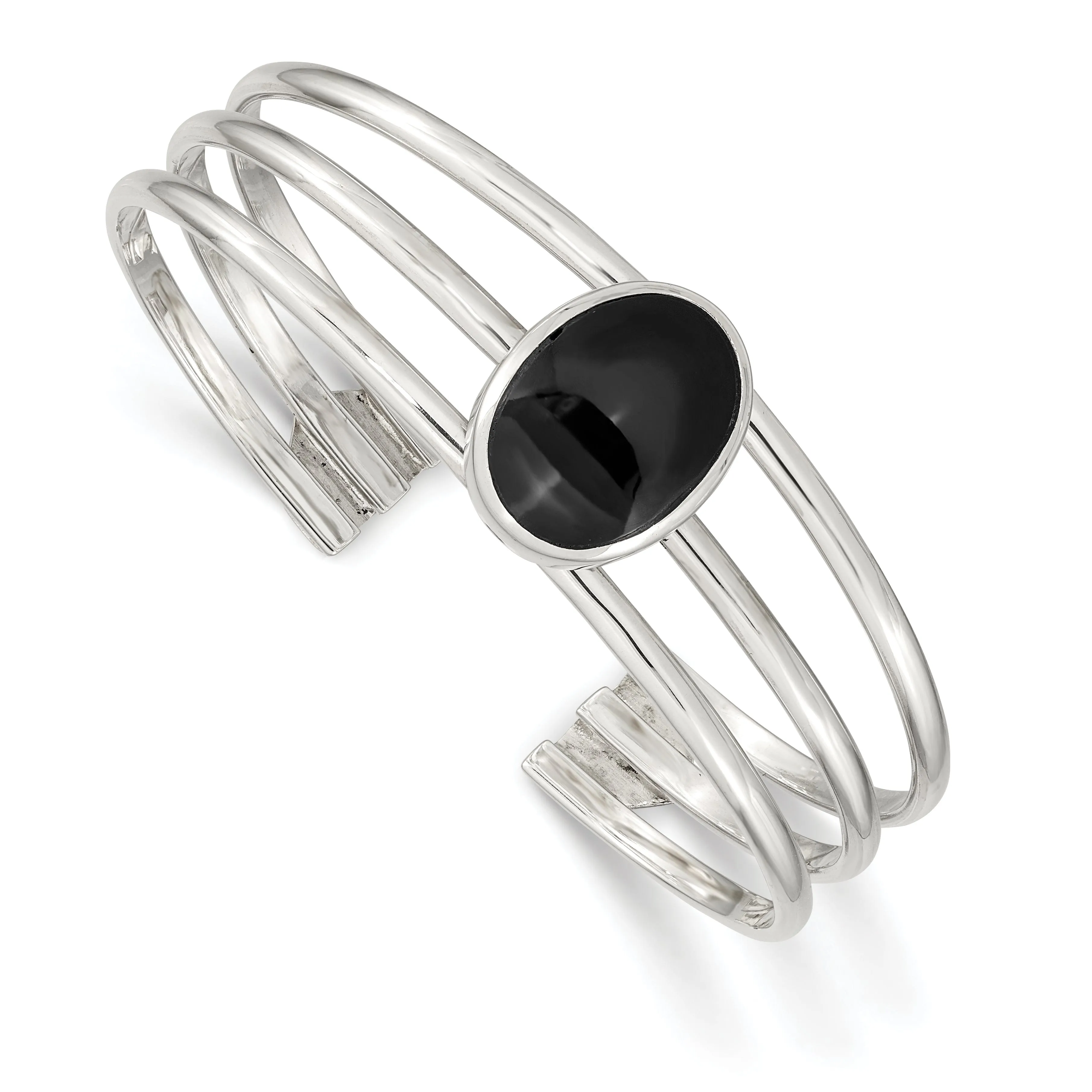 Sterling Silver Onyx 3-Strand Cuff Bangle
