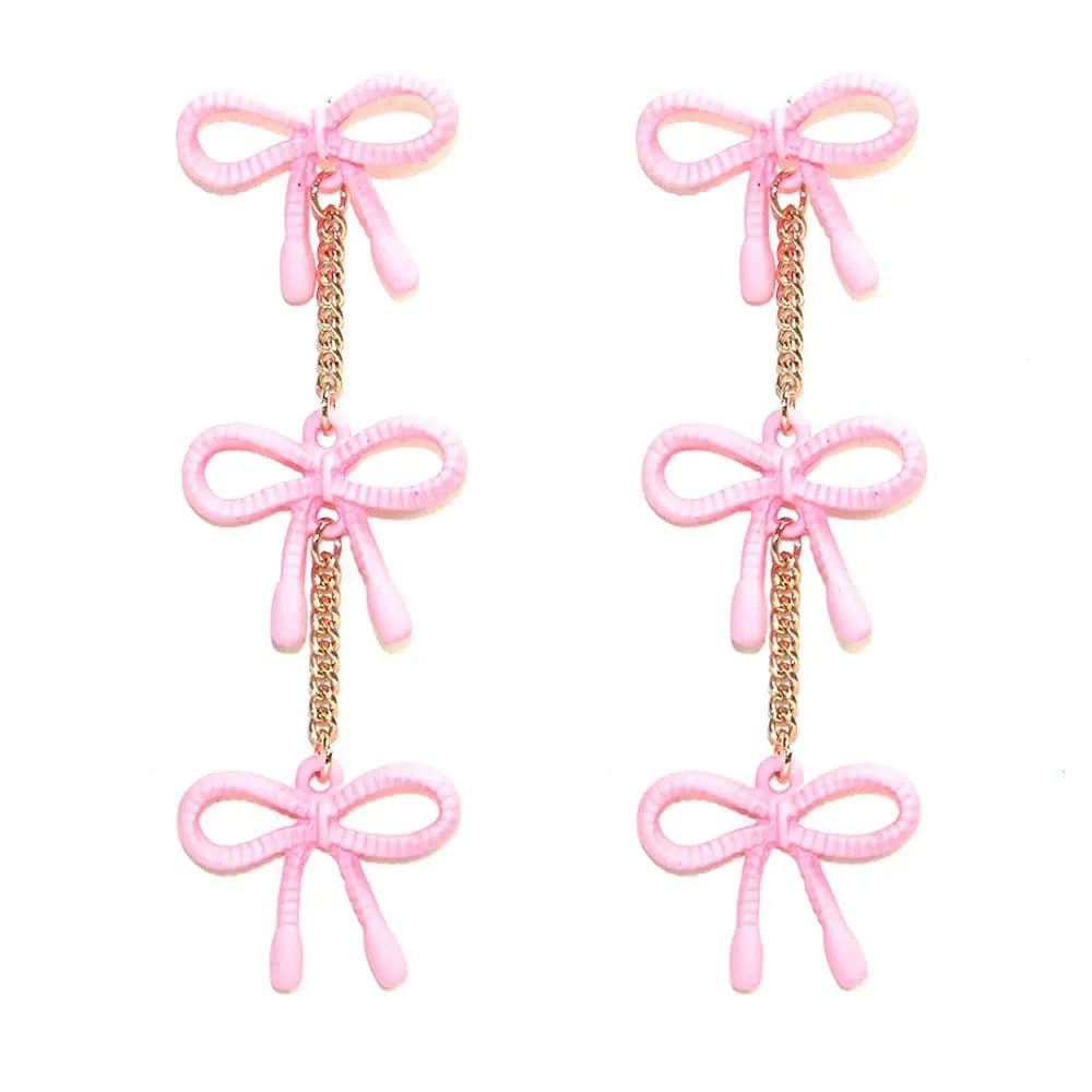 TE10679 Tiered Bow Dangle Earrings