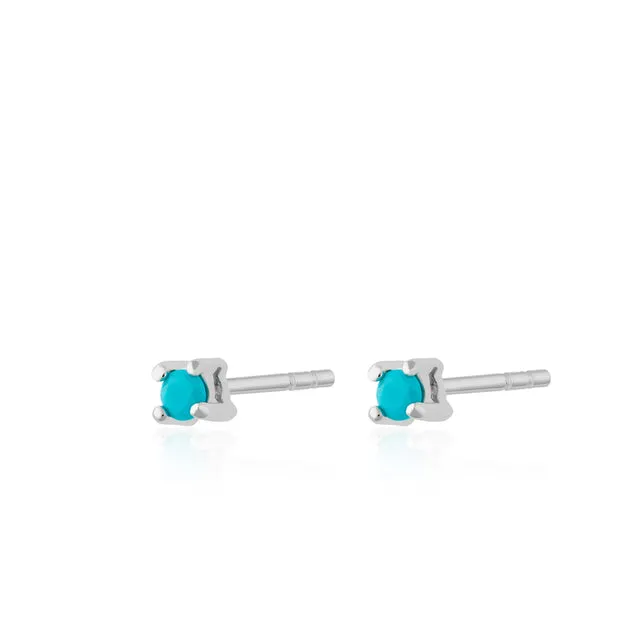 Teeny Tiny Stud Earrings - Silver/Turquoise - SPESSS140