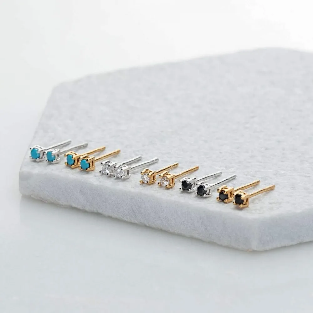 Teeny Tiny Stud Earrings - Silver/Turquoise - SPESSS140
