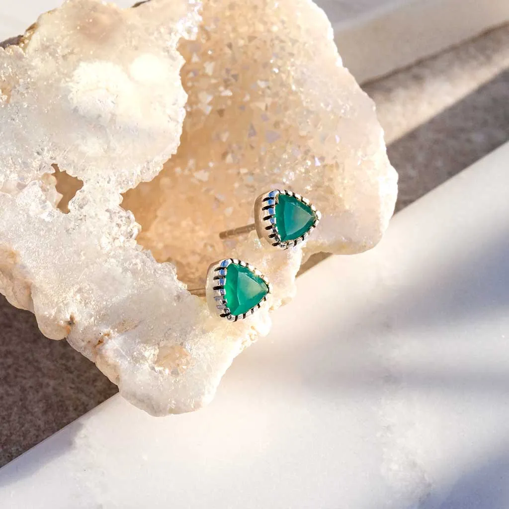 Trillion Stud Earrings - Green Onyx