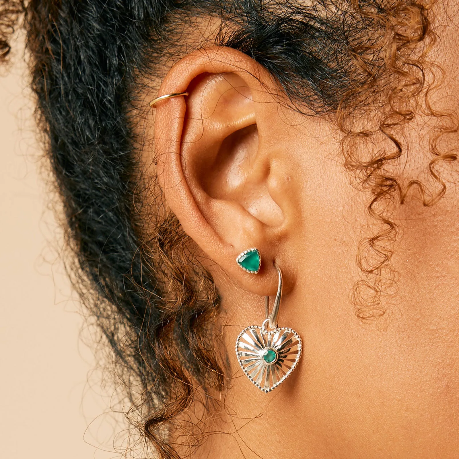 Trillion Stud Earrings - Green Onyx