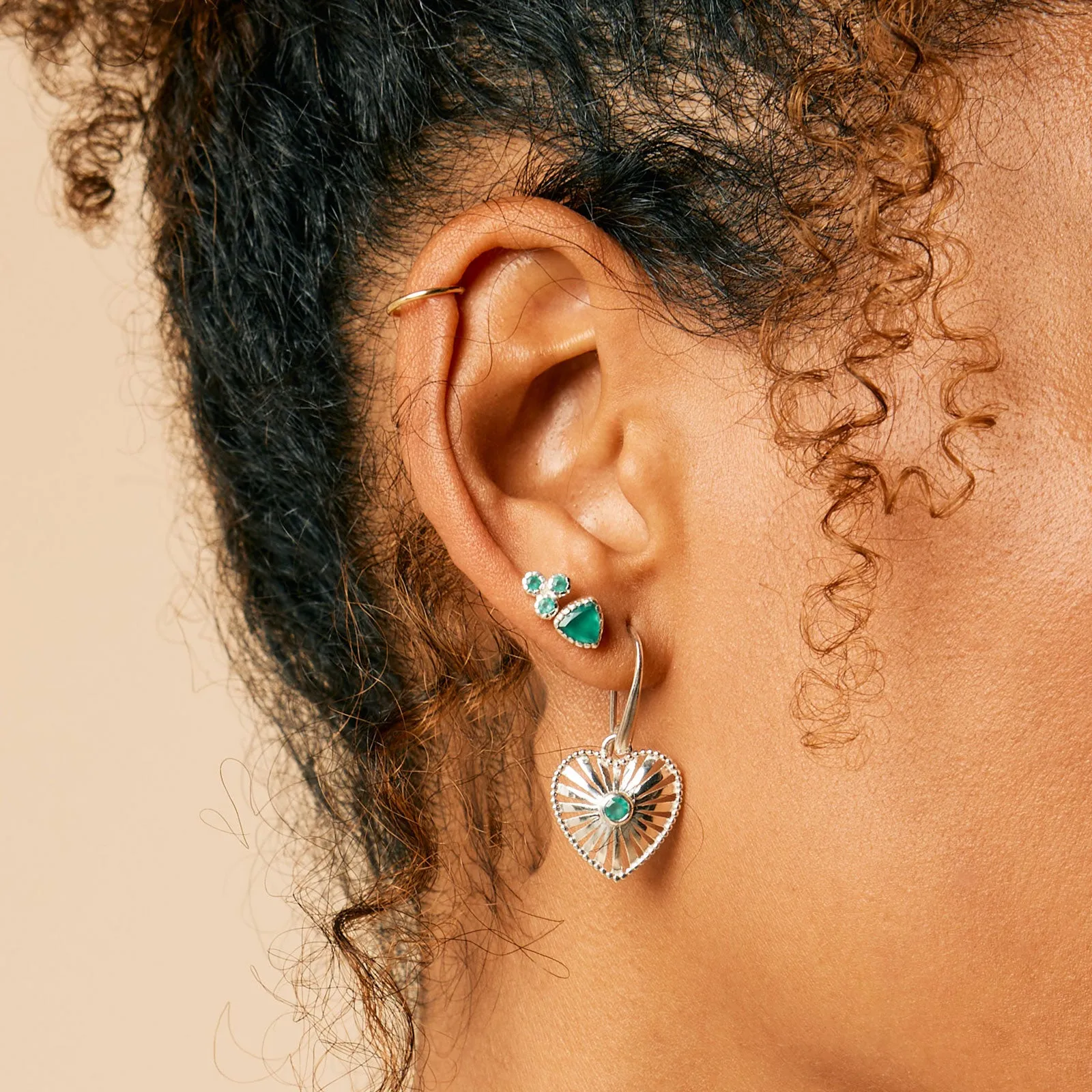 Trillion Stud Earrings - Green Onyx
