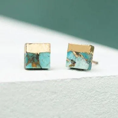 Turquoise & Gold Stud Earrings