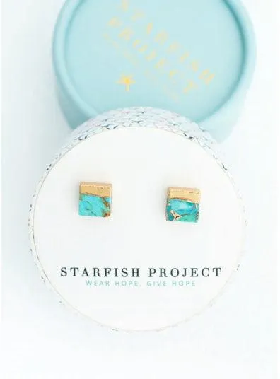 Turquoise & Gold Stud Earrings