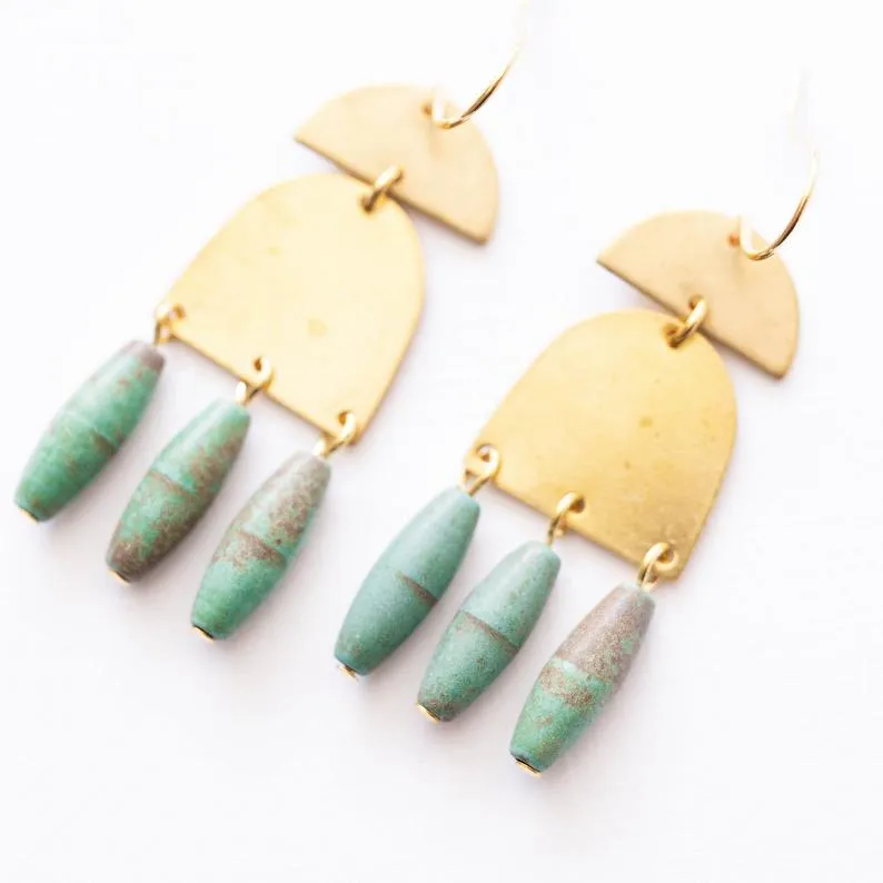 Turquoise and Brass Earrings- WS