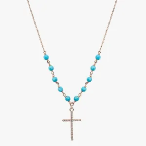 TURQUOISE BEADED GOLD CROSS NECKLACE