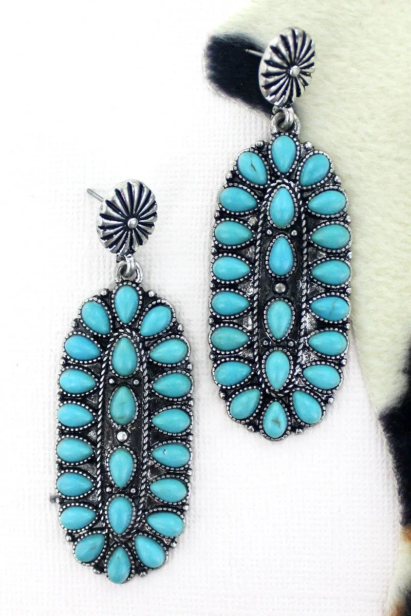 TURQUOISE BEADED MONTANA CREEK CONCHO EARRINGS