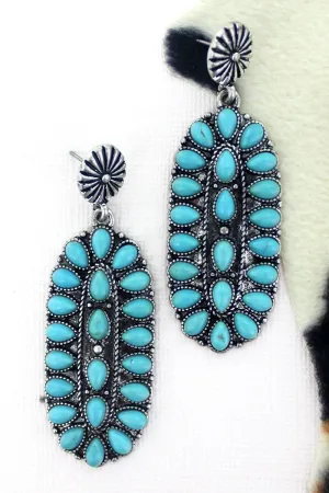 TURQUOISE BEADED MONTANA CREEK CONCHO EARRINGS