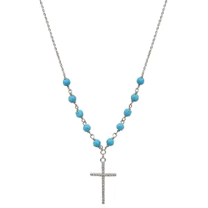 TURQUOISE BEADED SILVER CROSS NECKLACE
