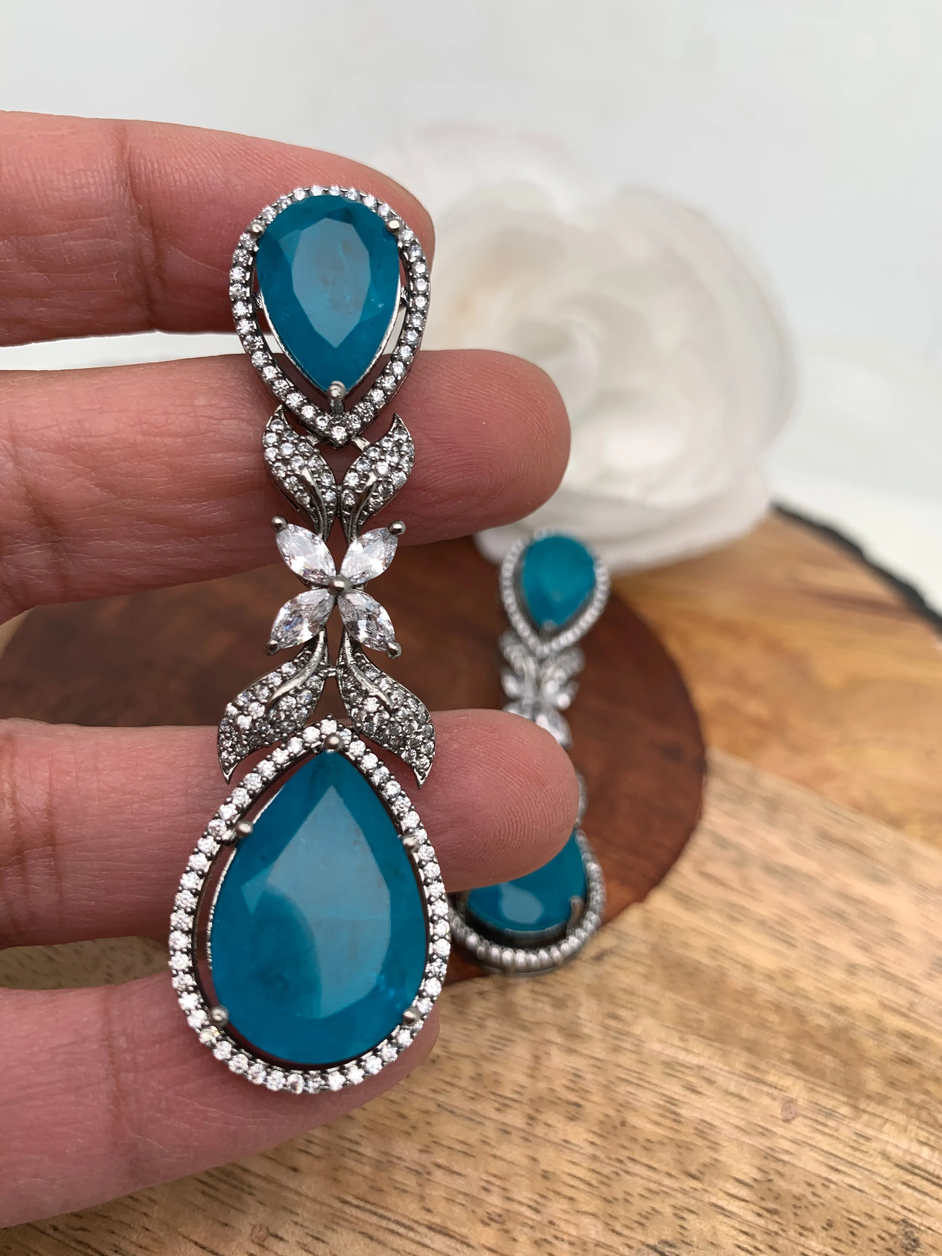 Turquoise Doublet Stone AD Earrings