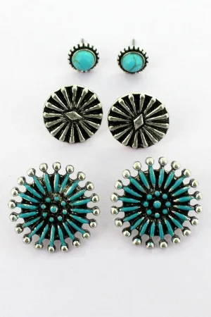 TURQUOISE SAN ANTONIO SPUR EARRINGS 3 PAIR SET