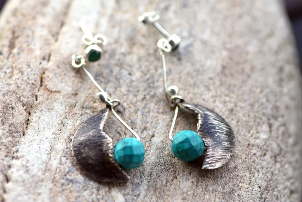 Turquoise spheres set with Silver wire earrings