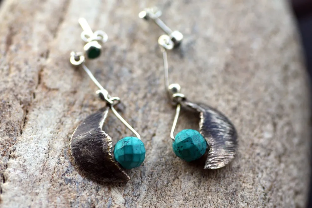 Turquoise spheres set with Silver wire earrings