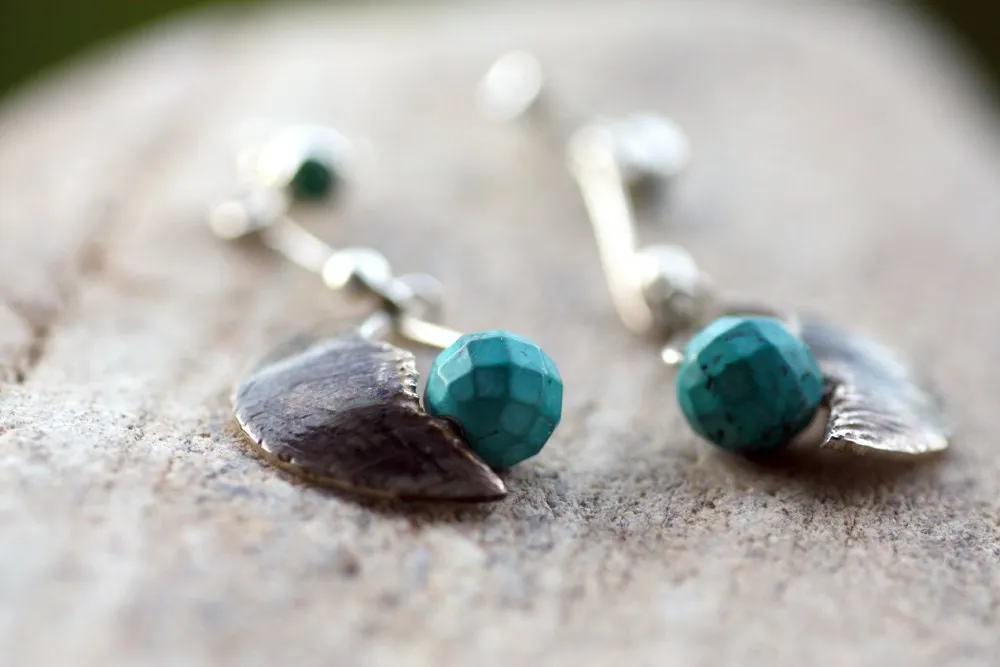 Turquoise spheres set with Silver wire earrings