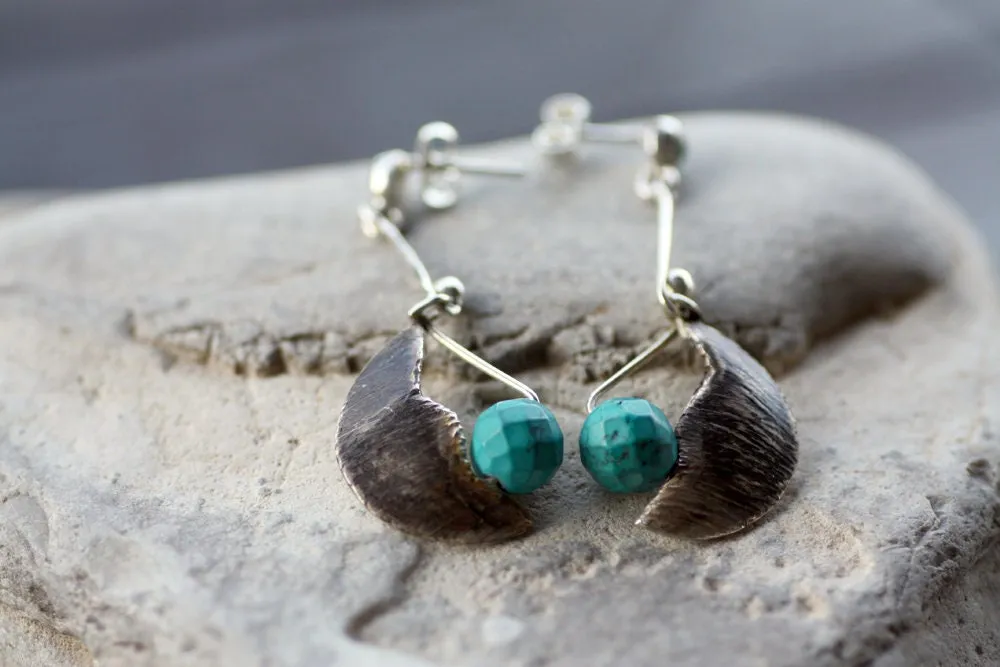 Turquoise spheres set with Silver wire earrings