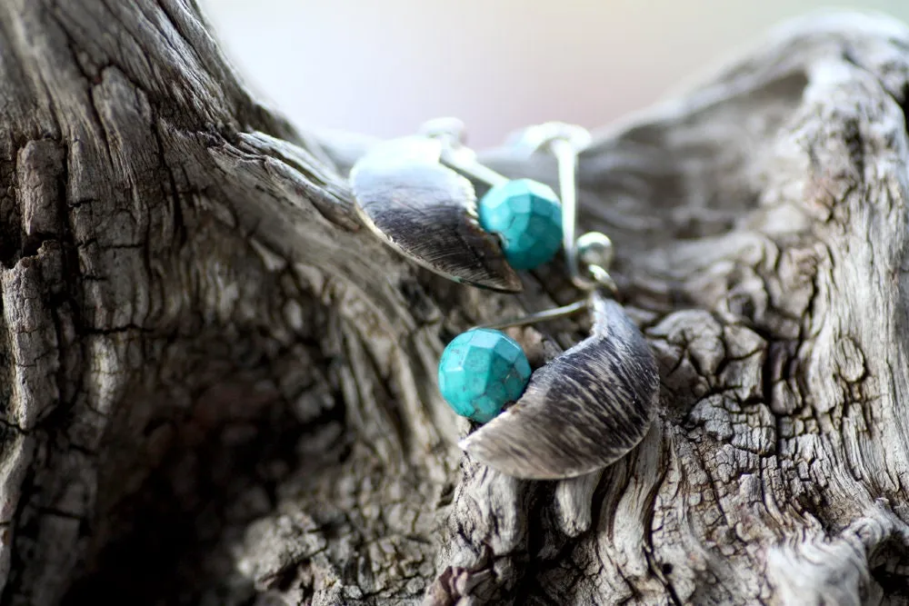 Turquoise spheres set with Silver wire earrings
