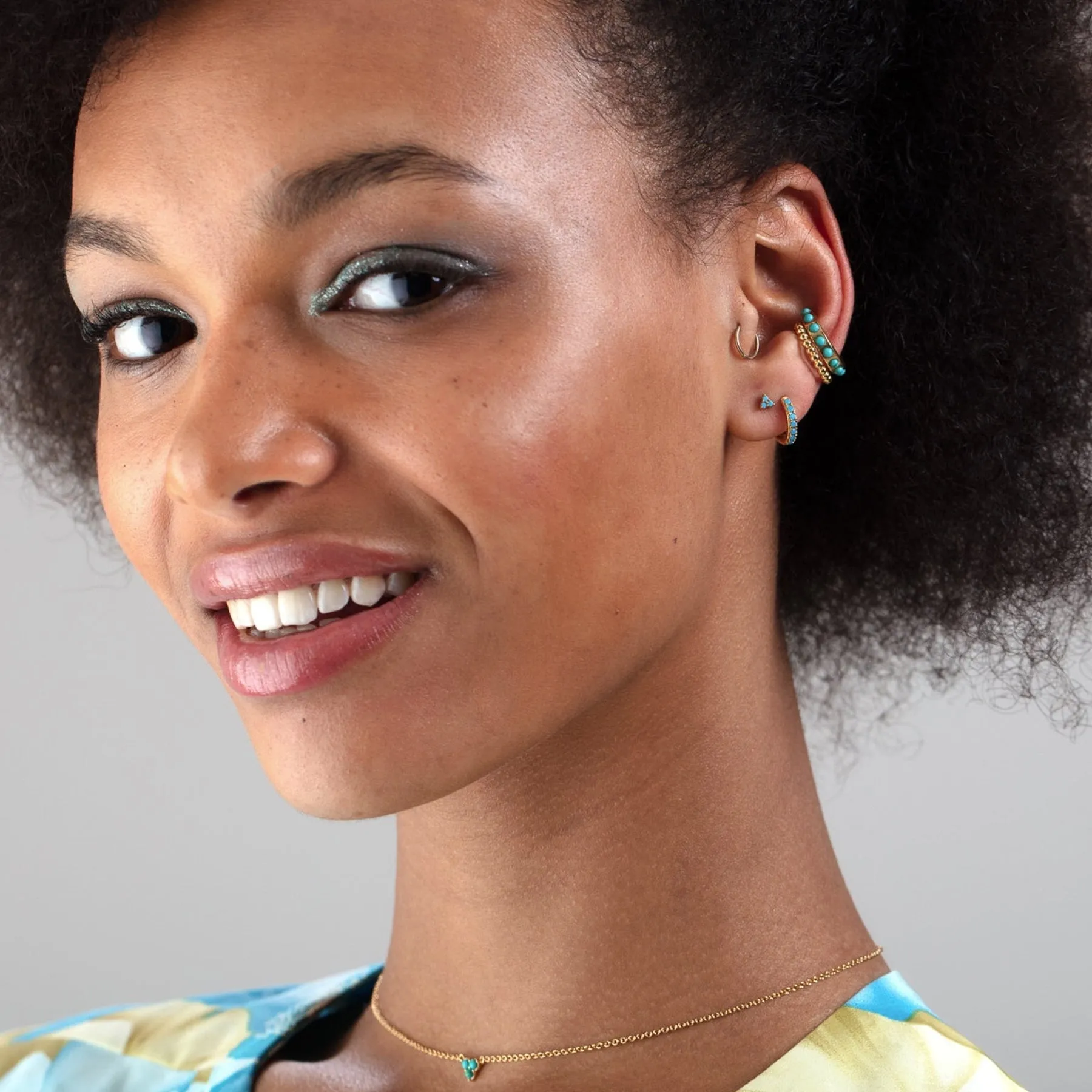 Turquoise Trinity Set of 3 Earrings - Gold - SPG-133-253-140